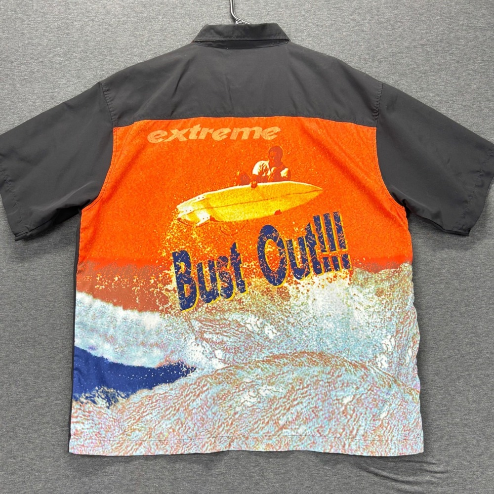 No Boundaries Shirt Mens XL Black Surf Graphic Back Print Short Sleeve Button Up
